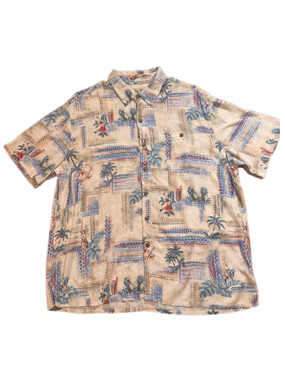 Men's Casual Beige Hawaiian Button-Down Shirt